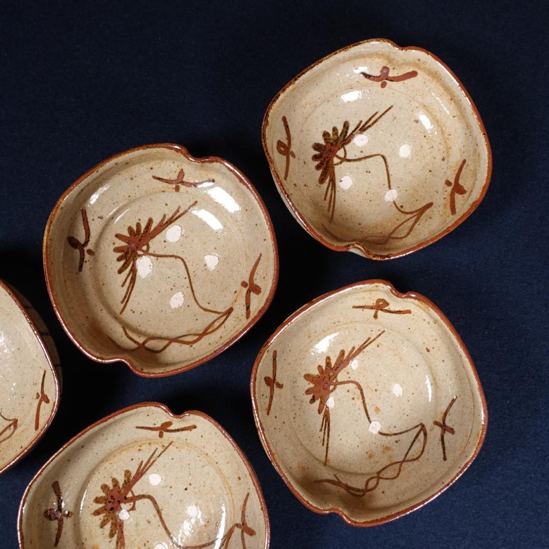 13代 中里太郎右衛門窯 絵唐津 平向付 銘々皿 5客 共箱