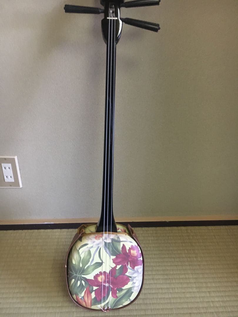 花柄で可愛い三線本体 ケース、教材付き