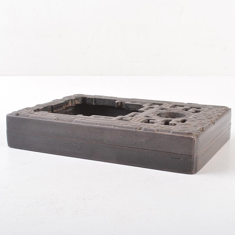 中国　細密彫刻　書道具　端渓硯　装飾端渓雕盒　M　7758E