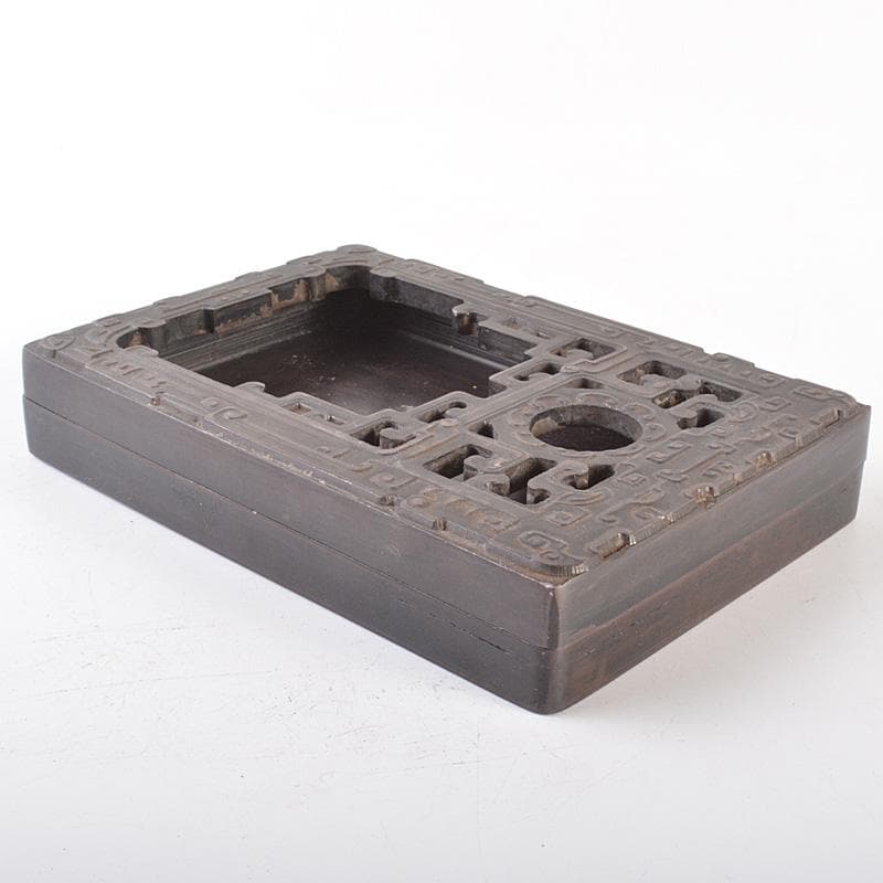 中国　細密彫刻　書道具　端渓硯　装飾端渓雕盒　M　7758E