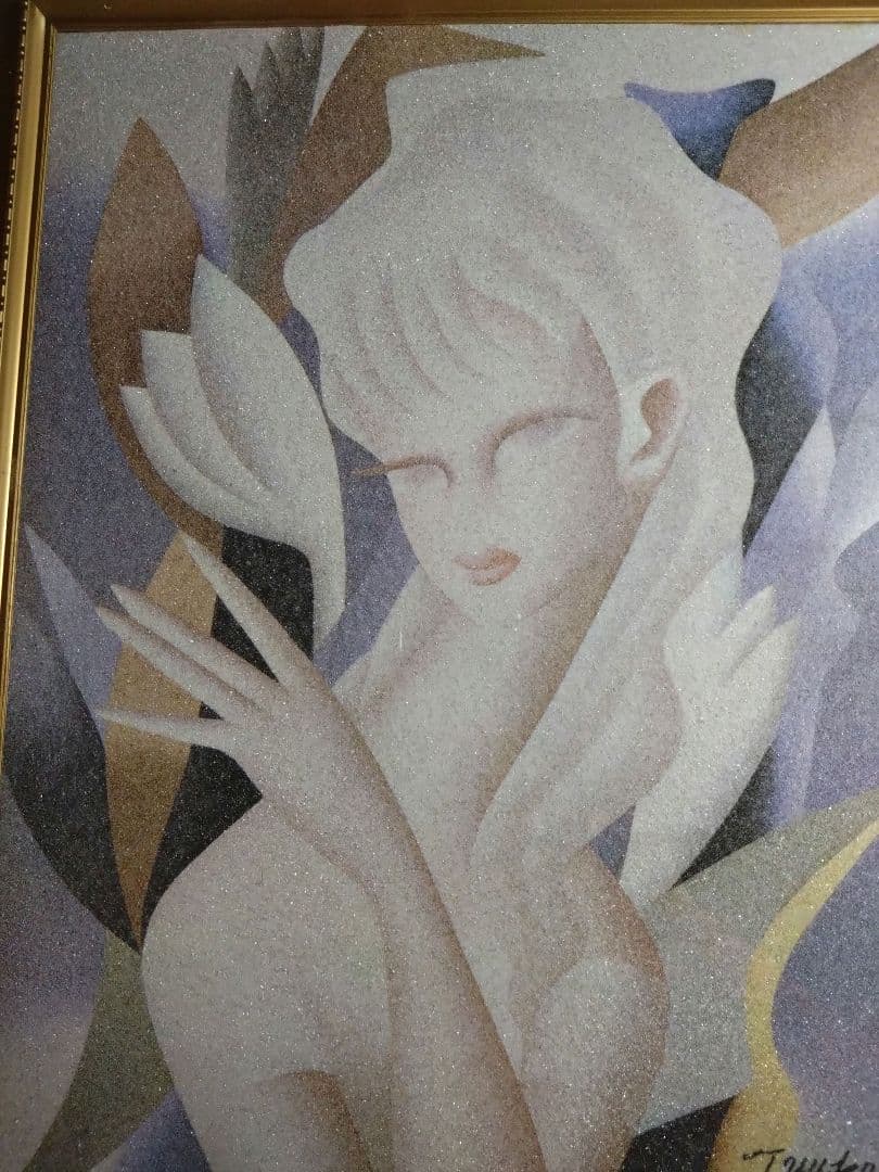 Ｔ.yukawaサイン入り　 湯川輝義　水晶　貴石画　 美人　綺麗　絵画