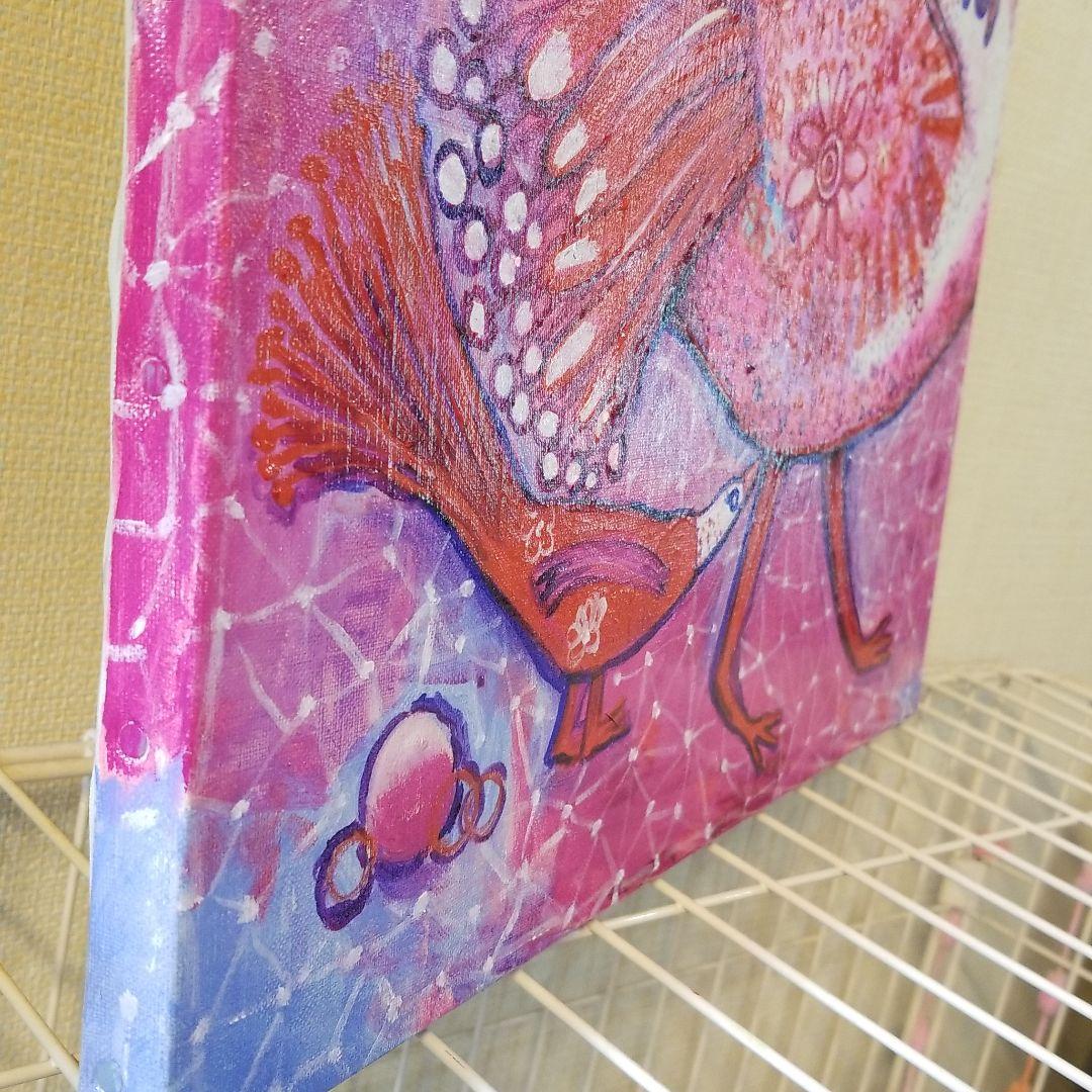 油絵　専用　お花の模様がある鳥の親子