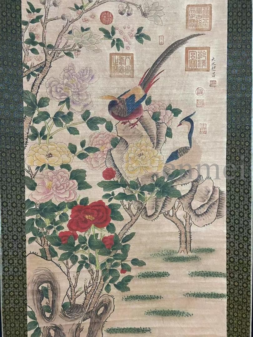 中国古美術・旧藏・北宋風・趙昌款・花鳥図・手描き中堂画・掛軸・宣紙・書画・骨董