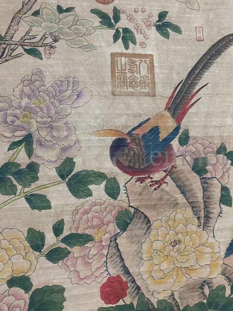 中国古美術・旧藏・北宋風・趙昌款・花鳥図・手描き中堂画・掛軸・宣紙・書画・骨董