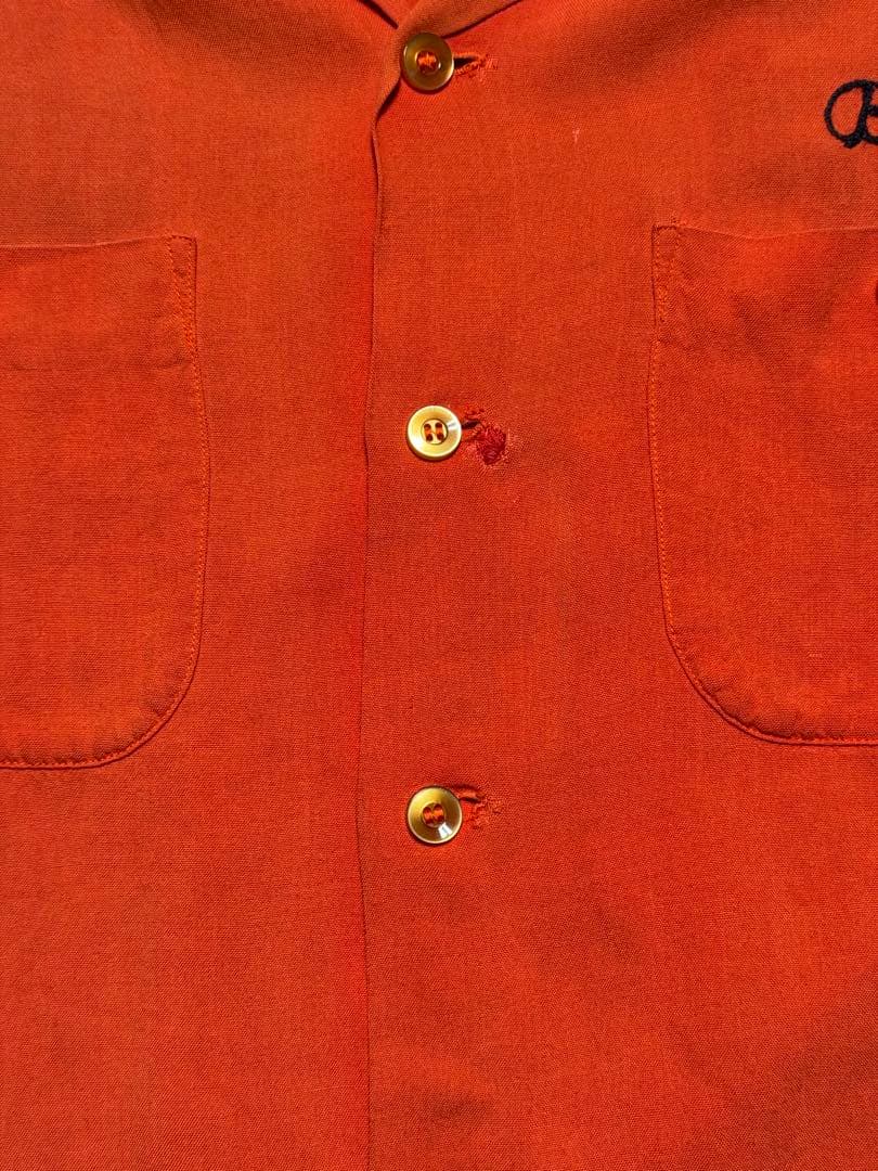 50s ボーリングシャツ レーヨン フロッキープリント フェード 開襟