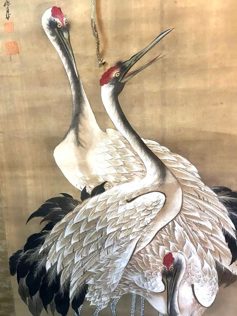 蔵出品 【模写】 ◆松鶴図』 花鳥画 掛軸掛軸•書道•鶴図•肉筆保証•整理品