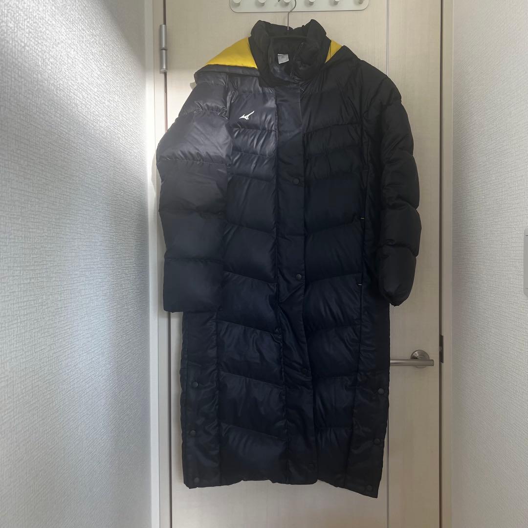 美品　ミズノ　ダウンベンチコート M ネイビー/イエロー