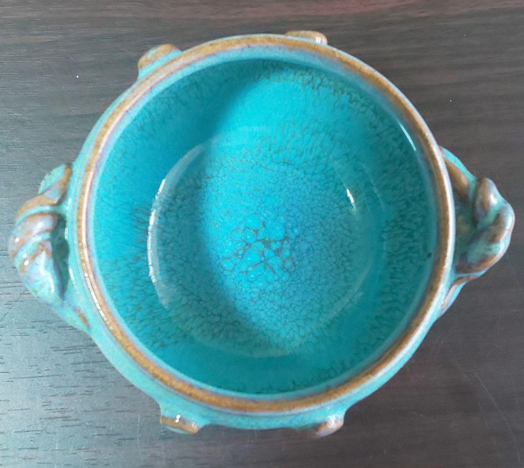 中国南宋時代 緑釉陶器 澱青釉紫紅斑 双耳香炉