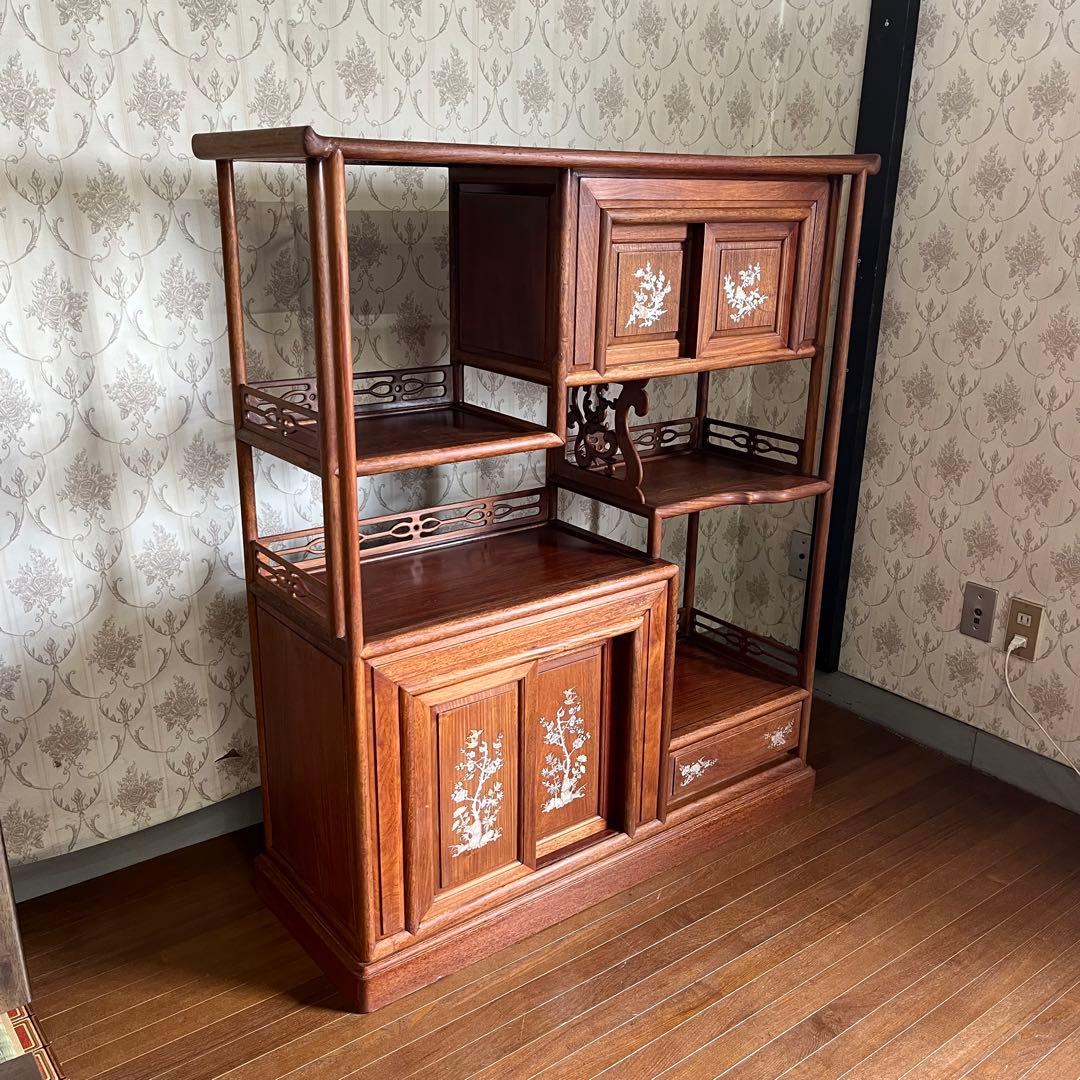 【アンティーク】中国家具 天然木 無垢材 茶箪笥 飾り棚 唐木 螺鈿細工 古家具