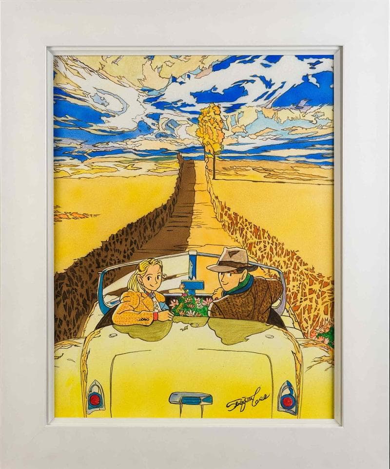 わたせせいぞう　アクリル　肉筆『ドライブ風景』表と裏サイン　F6号　額　b801