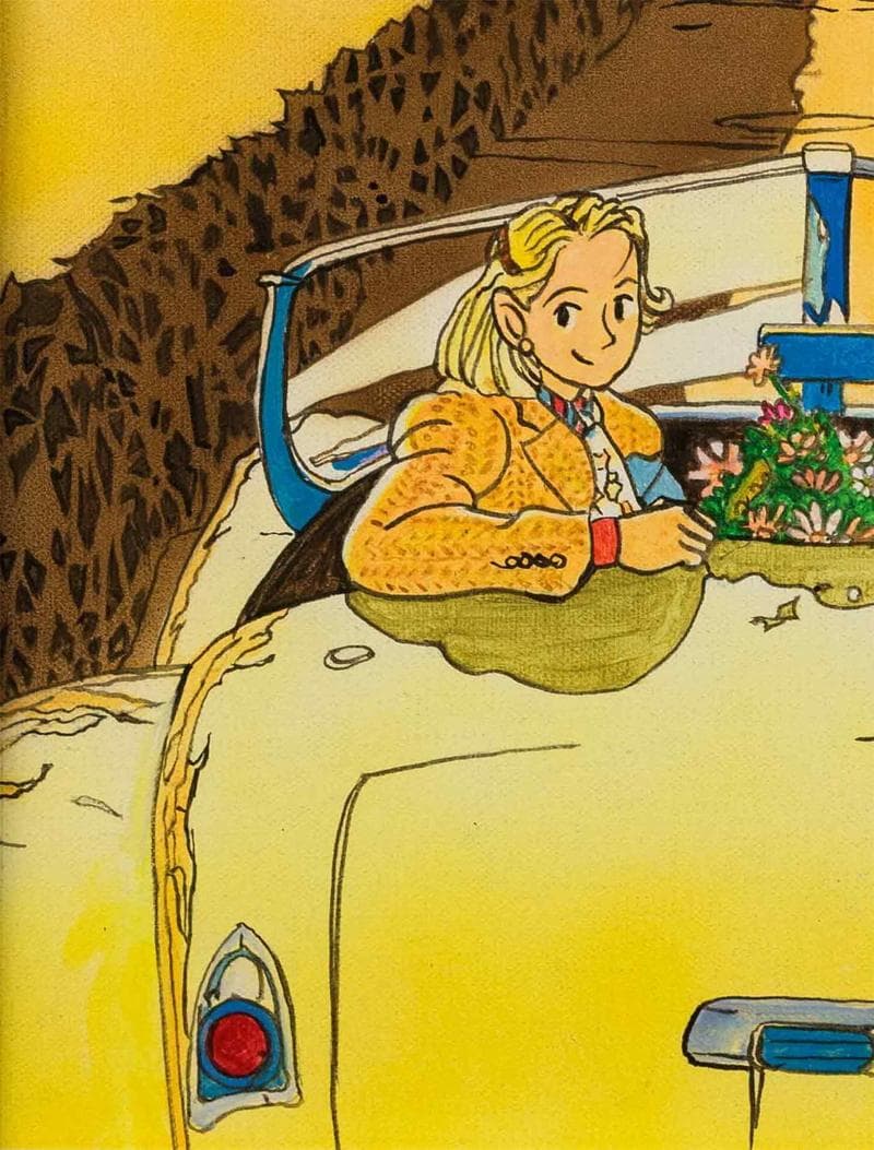 わたせせいぞう　アクリル　肉筆『ドライブ風景』表と裏サイン　F6号　額　b801