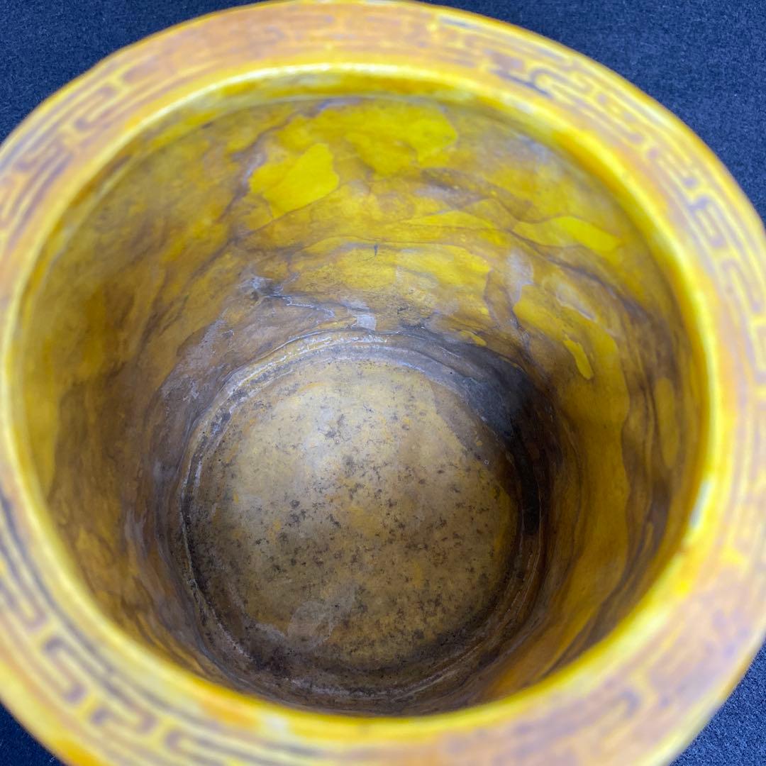 中国美術　雍正年製　花鳥図　筆筒　タルオ　高さ12.5㎝ 東里8-0130②