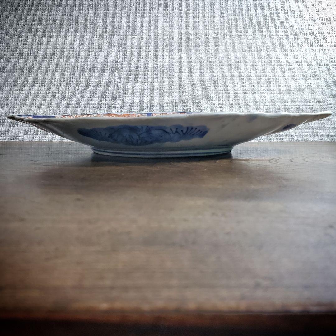 古伊万里　染付　赤絵　変形皿　貝型　蝙蝠　蝶　唐草　明治　訳あり