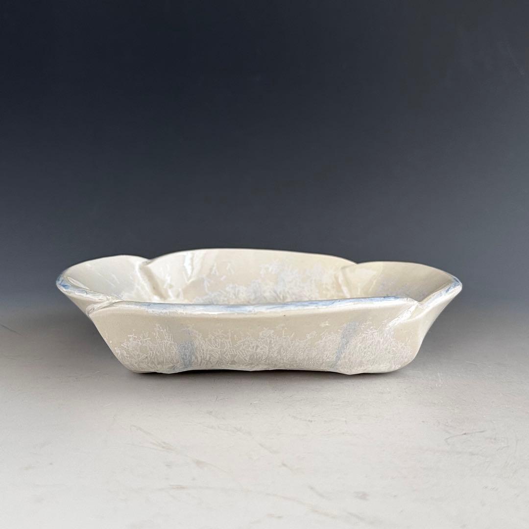 茶道具　雪結晶釉　菓子器　大雪窯　坂東豊光　共箱　菓子鉢　陶芸　皿