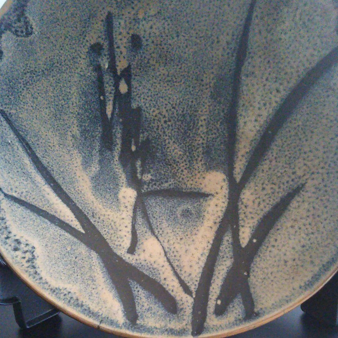 益子焼　草文大皿　陶芸　作家物　オモダカ