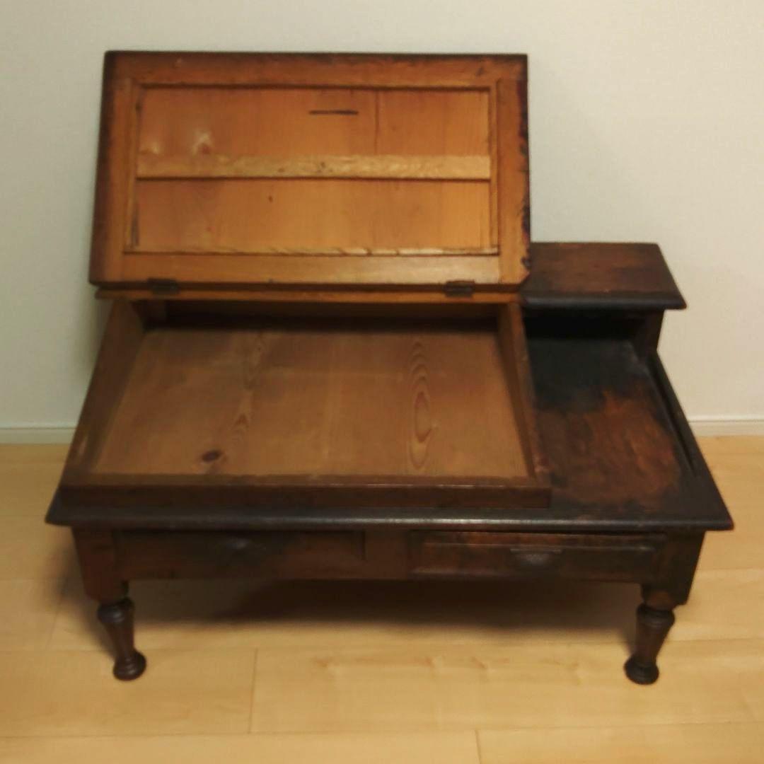 戦前 ? 文机 薬屋 帳場机 胃痛散 日ノ丸 商標 木製 看板 アンティーク