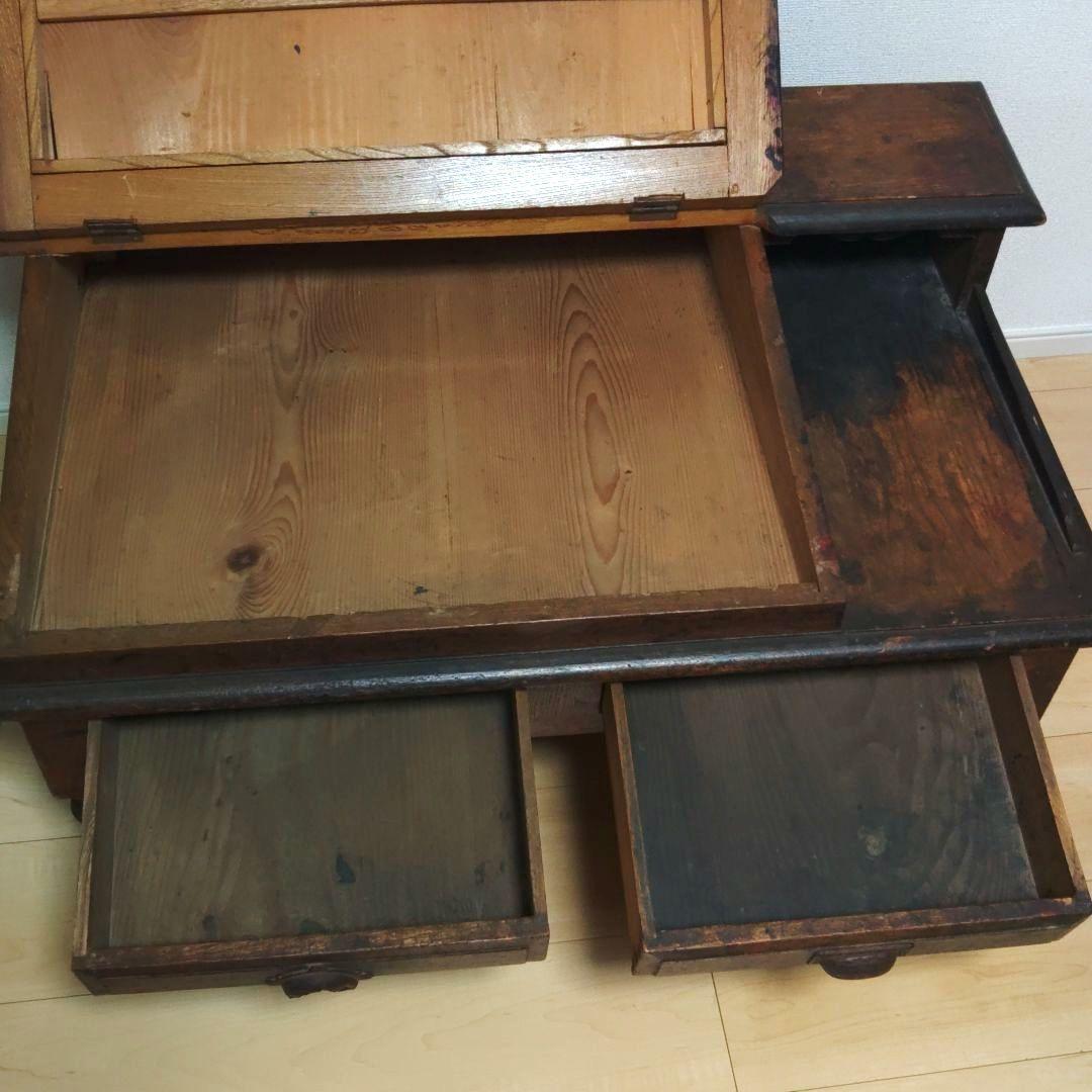 戦前 ? 文机 薬屋 帳場机 胃痛散 日ノ丸 商標 木製 看板 アンティーク