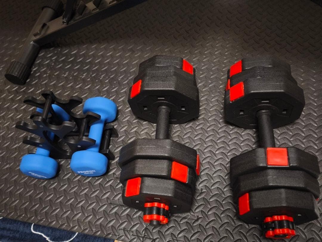 ☆おうちジム フルセット②ベンチ、マット、ダンベル 2個づつ+ダンベルラック ☆