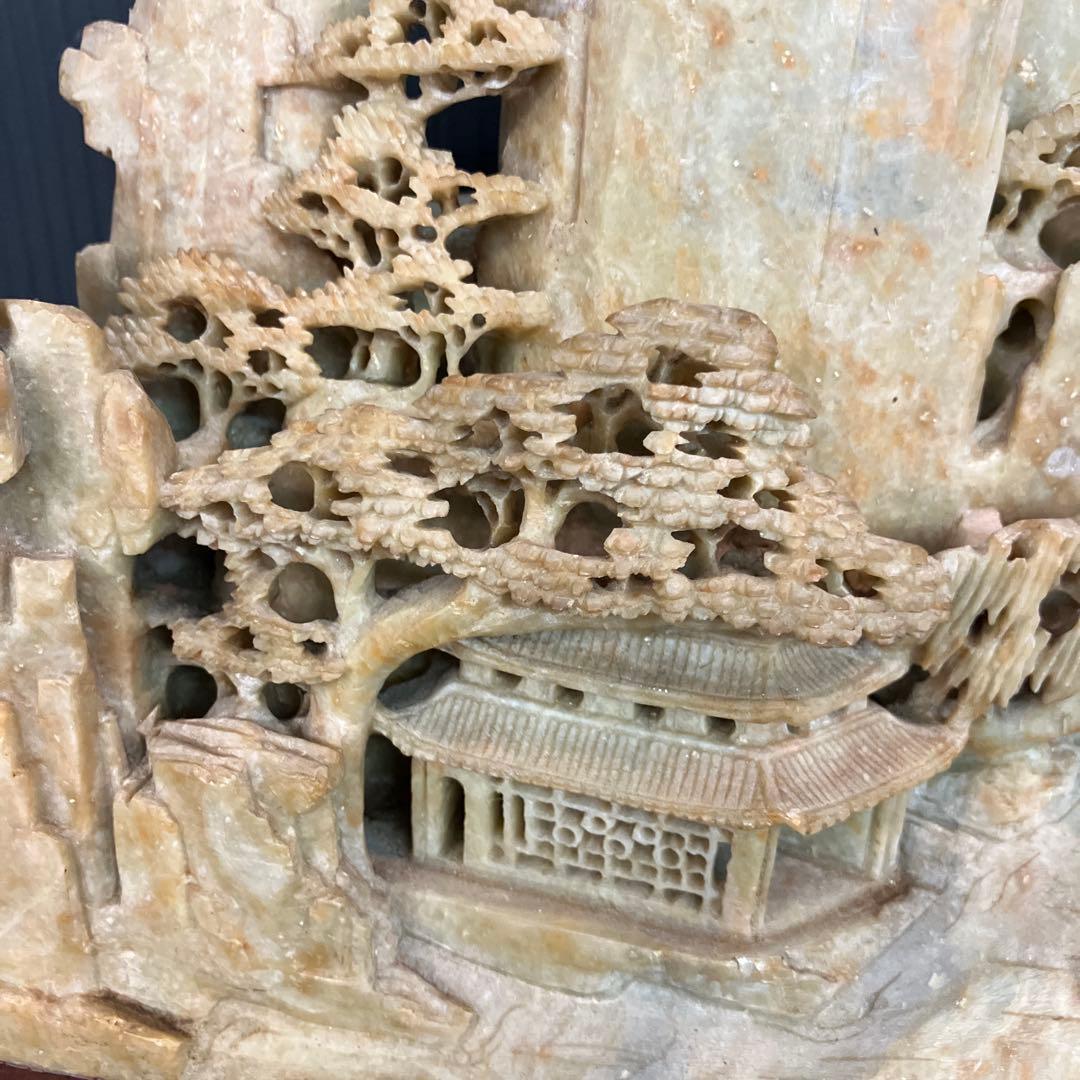 山水画風 石材彫刻 中国美術　置物