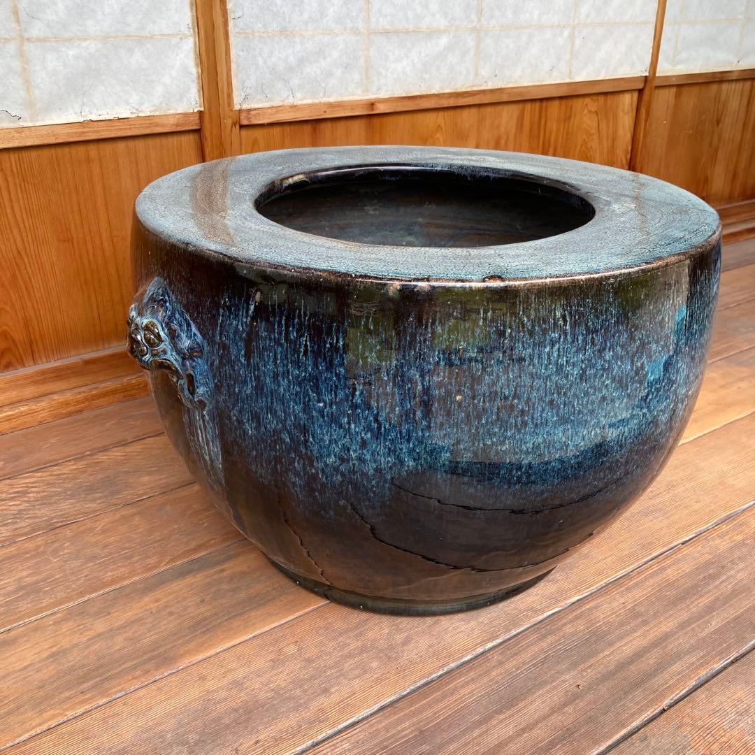火鉢　陶器　大型　昭和レトロ　アンティーク　古民具　希少　金魚鉢 pottery