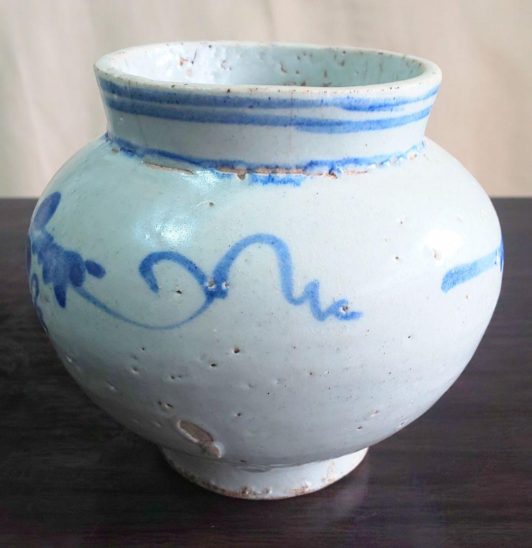 李朝染付小壷 中国古玩 朝鮮美術 染付葡萄蔦文壷