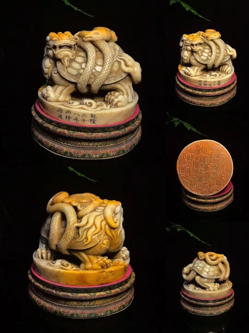 中国古美術・玄武神龟の印鑑・寿山銀田黄石・置物・純手彫り・風水開運・案頭・文房具