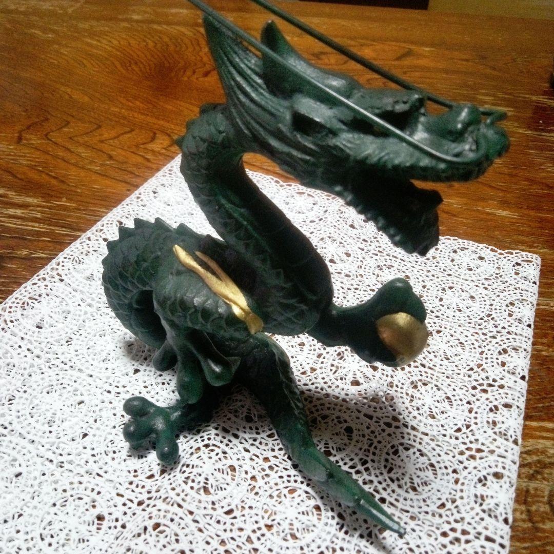 （美品）昇龍正義作金属工芸置物金属製ドラゴン彫刻 緑色