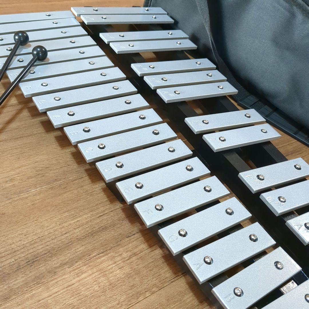 【美品】鉄琴 グロッケン30鍵盤　折りたたみ　卓上　マレット2本　収納ケース付き