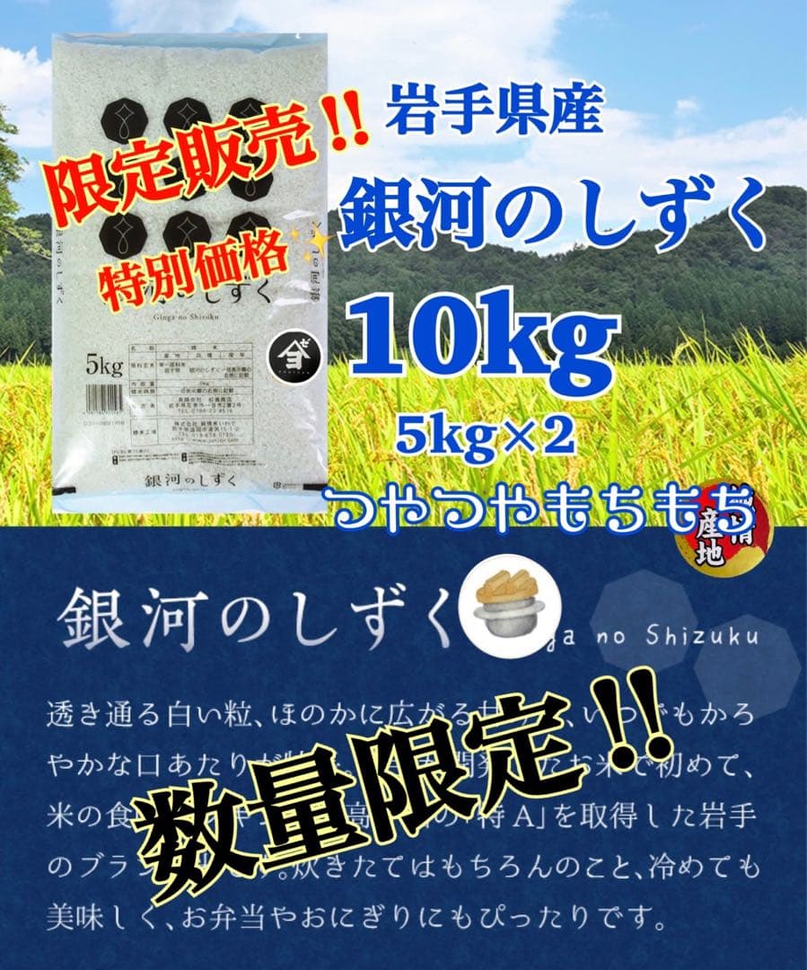 米　特別限定価格！白米【岩手県産銀河のしずく10kg】 (5kg×2)