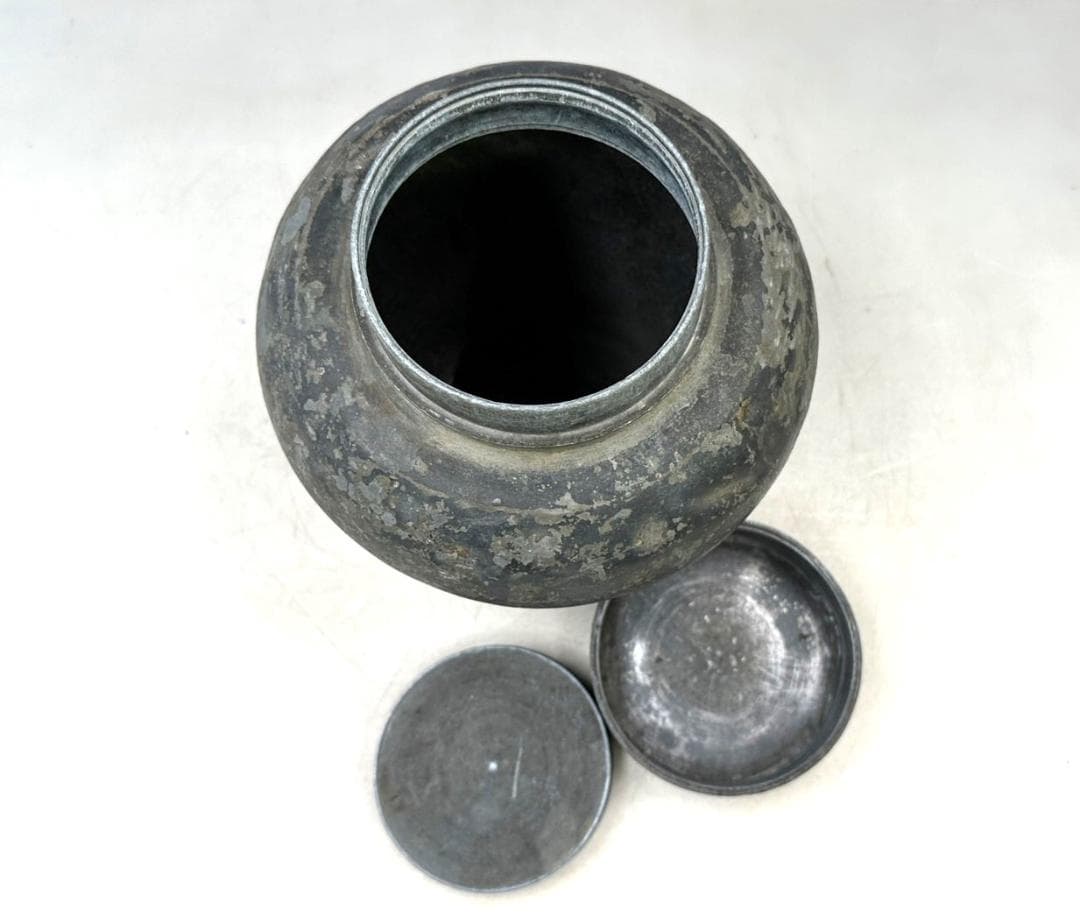 時代物 木村銘 煎茶道具 古錫 茶壷 茶心壷 約1540g 約20㎝ 骨董古玩