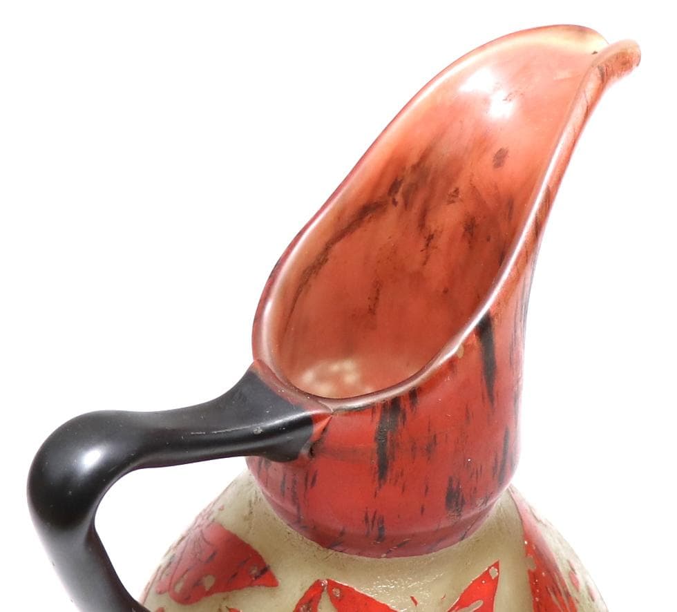 シュナイダー兄弟!! 1920年頃 多層多色被せ蝶文カメオ彫り 大型水差し