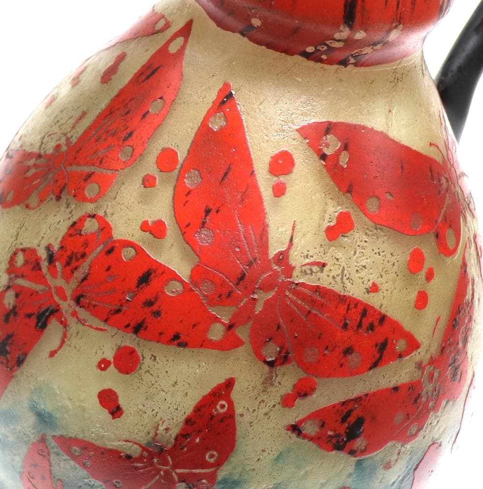 シュナイダー兄弟!! 1920年頃 多層多色被せ蝶文カメオ彫り 大型水差し