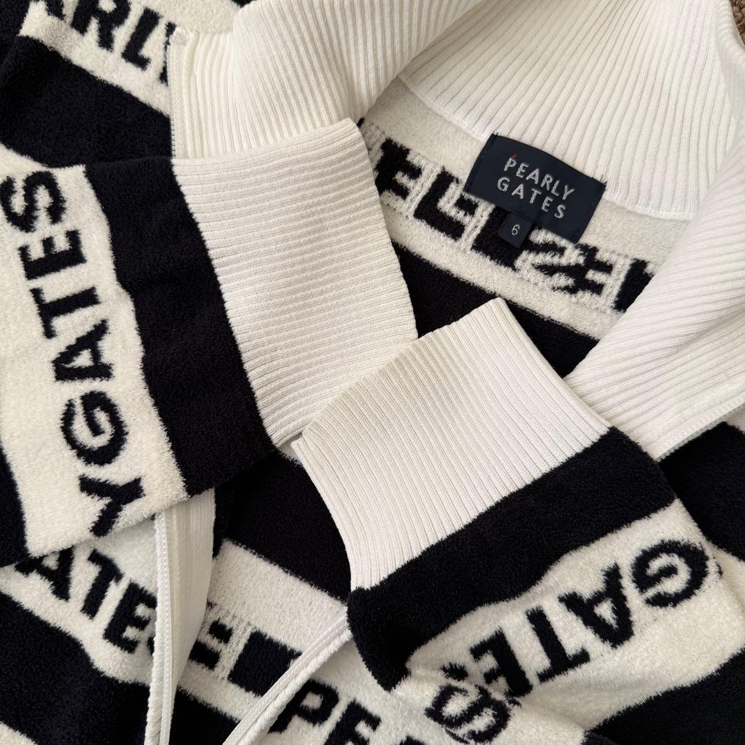 パーリーゲイツ　ニット　ブルゾン　ジャケット　XL〜XXL相当 総柄　白　黒　6