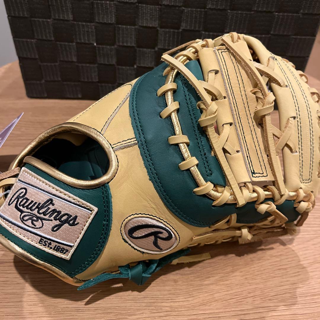 新品 値下げ中軟式少年用ファーストミットローリングス ダークグリーン/キャメル