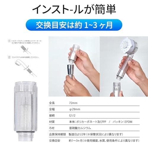 トルネードスティック シャワーヘッド用 交換カートリッジ（塩素除去・節水・美肌A