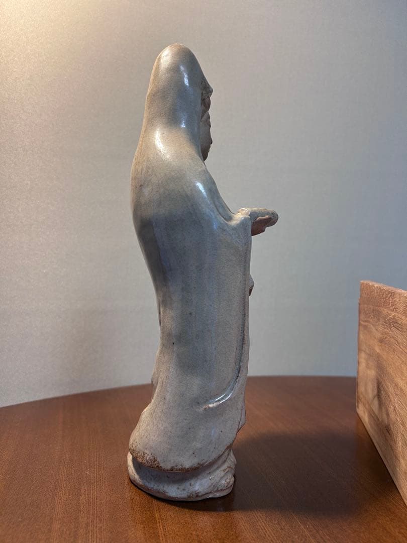 萩焼　大和松緑（大和吉孝）作 観音菩薩立像　元窯　観音置物　共箱付