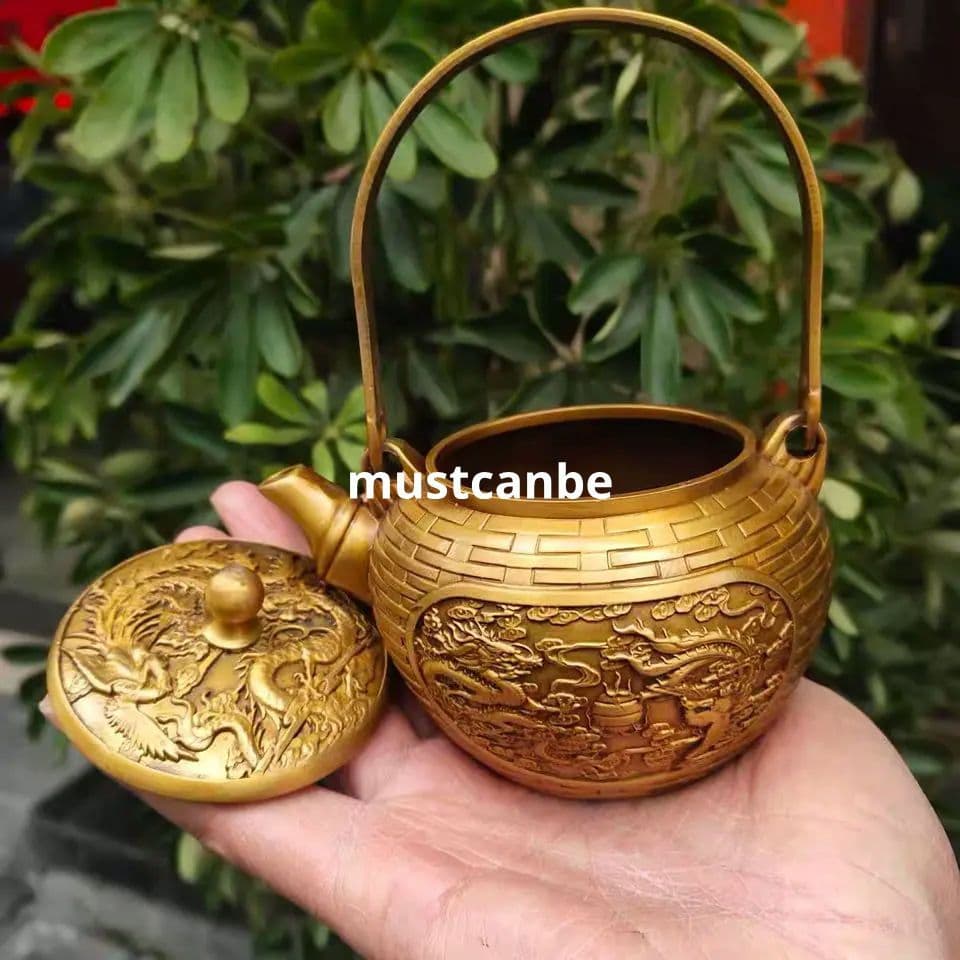銅 細工 龍鳳提梁徳利 茶壺 茶道具 装飾品 工芸品 美術品 置物
