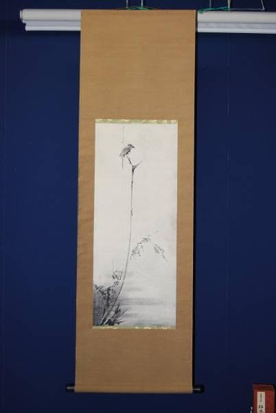 複製/宮本武蔵/枯木鳴鵙図/工芸/化粧箱付/布袋屋掛軸HB-225