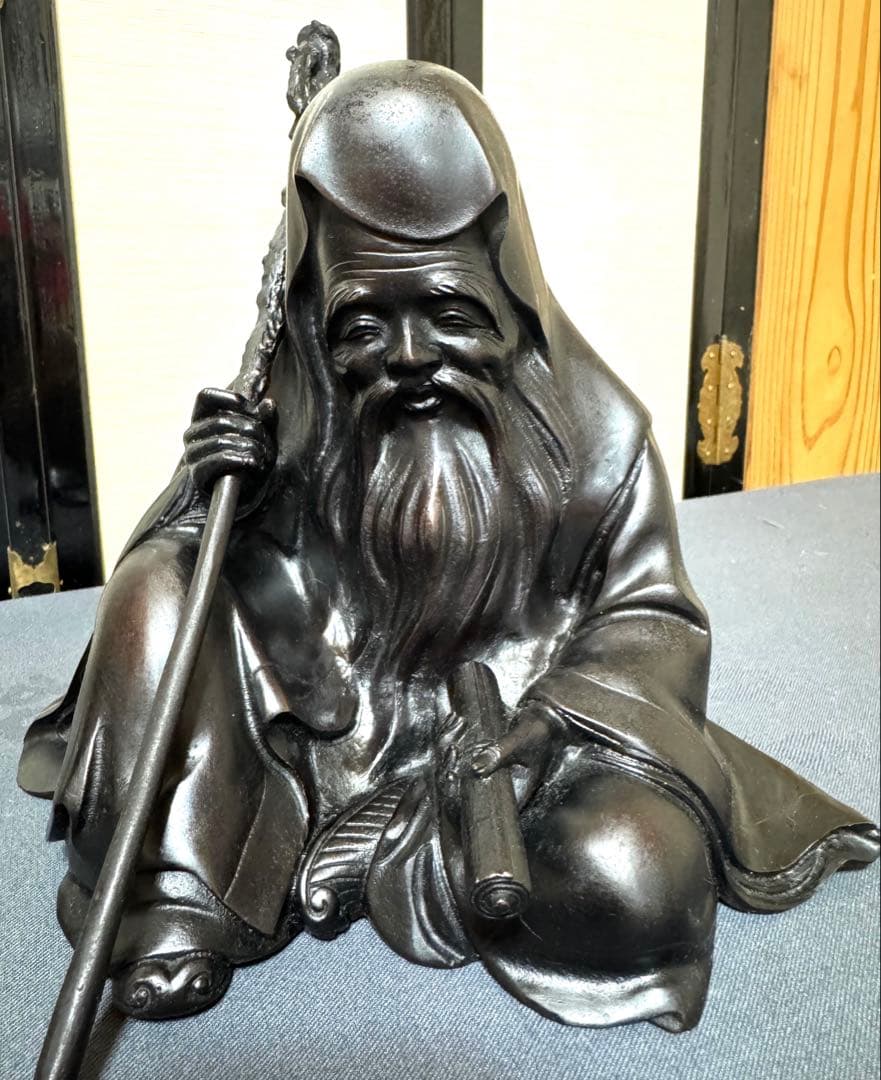 ブロンズ 寿老人 杖付き 置物