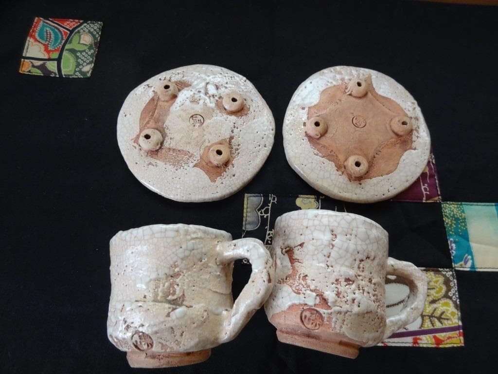 楽山焼　珈琲茶碗と夫婦湯呑 2点　カップ＆ソーサー　ペア　水月焼　二六焼