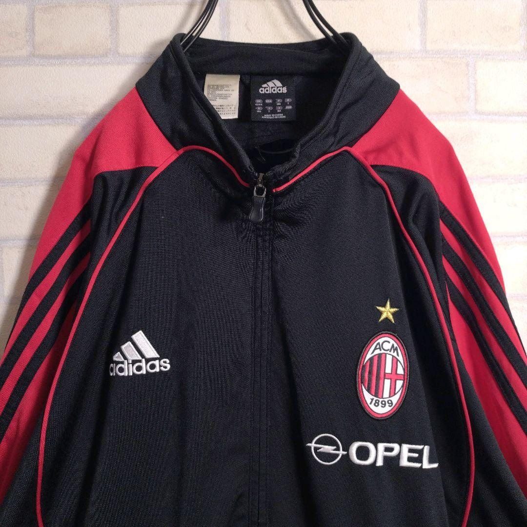 アディダス★00s ACミラン 刺繍ロゴ セットアップ 上下 黒 2XL 訳あり