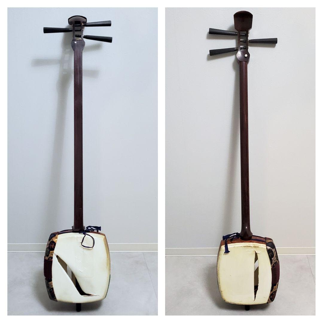 希少✨️美品/三味線　紅木トチ　中棹　東さわり　1本溝　破れあり　ハードケース