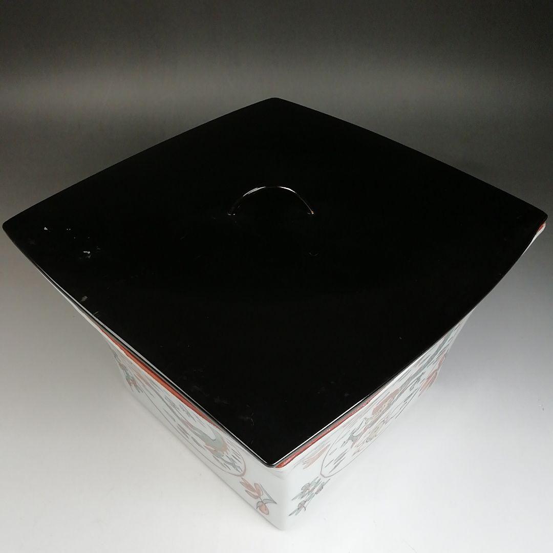 Ｔ９２３　水指　『萬暦字　枡形　水指』『平安　静山 造』　共箱　茶道具