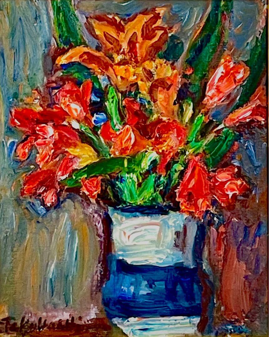 高橋惟一　真作 「花」油彩3号　スイスで活躍　評価1号23万円　古径製額縁