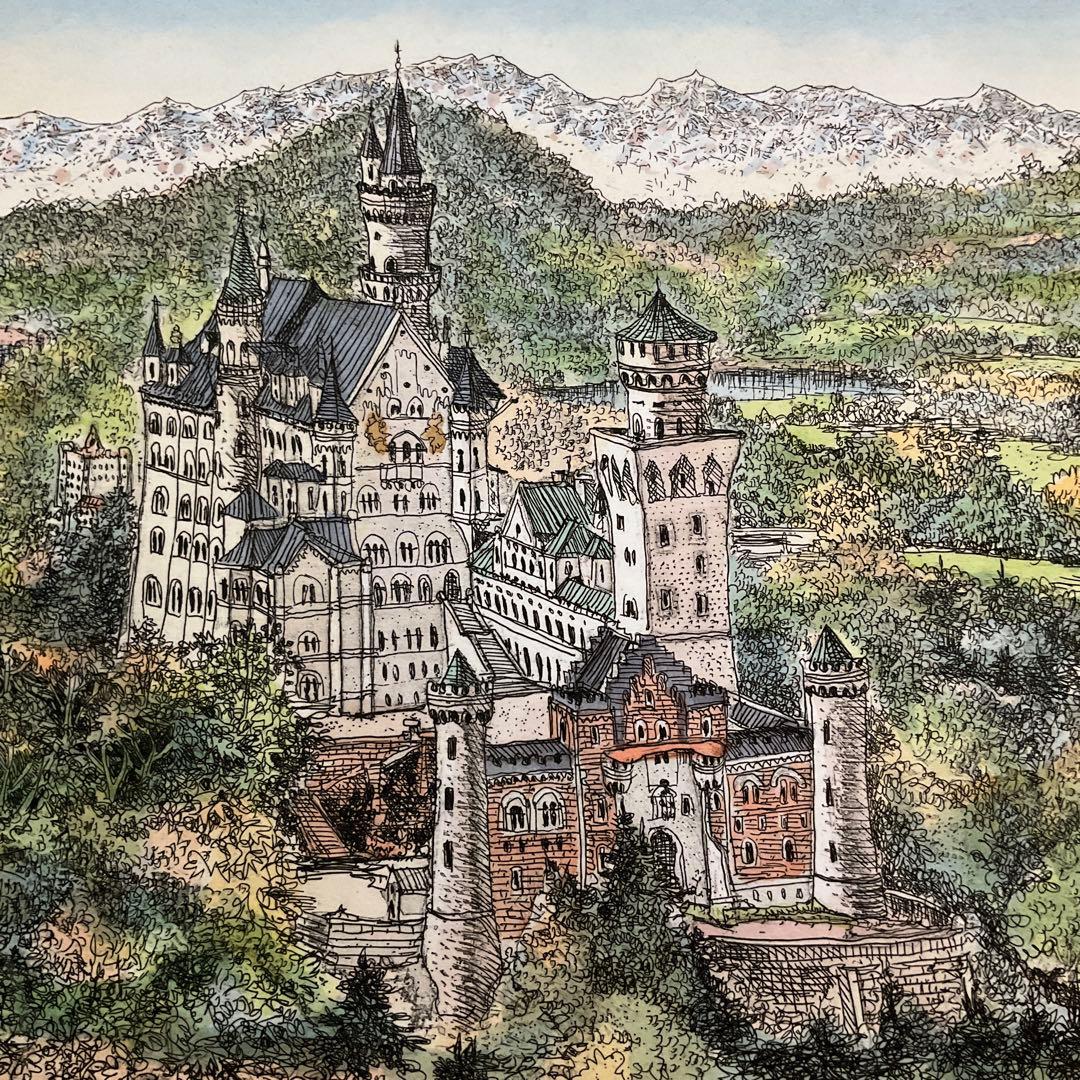 絵画・額縁・版画・織田 義郎・新品未使用・ドイツ・城・美術品・インテリア・雑貨