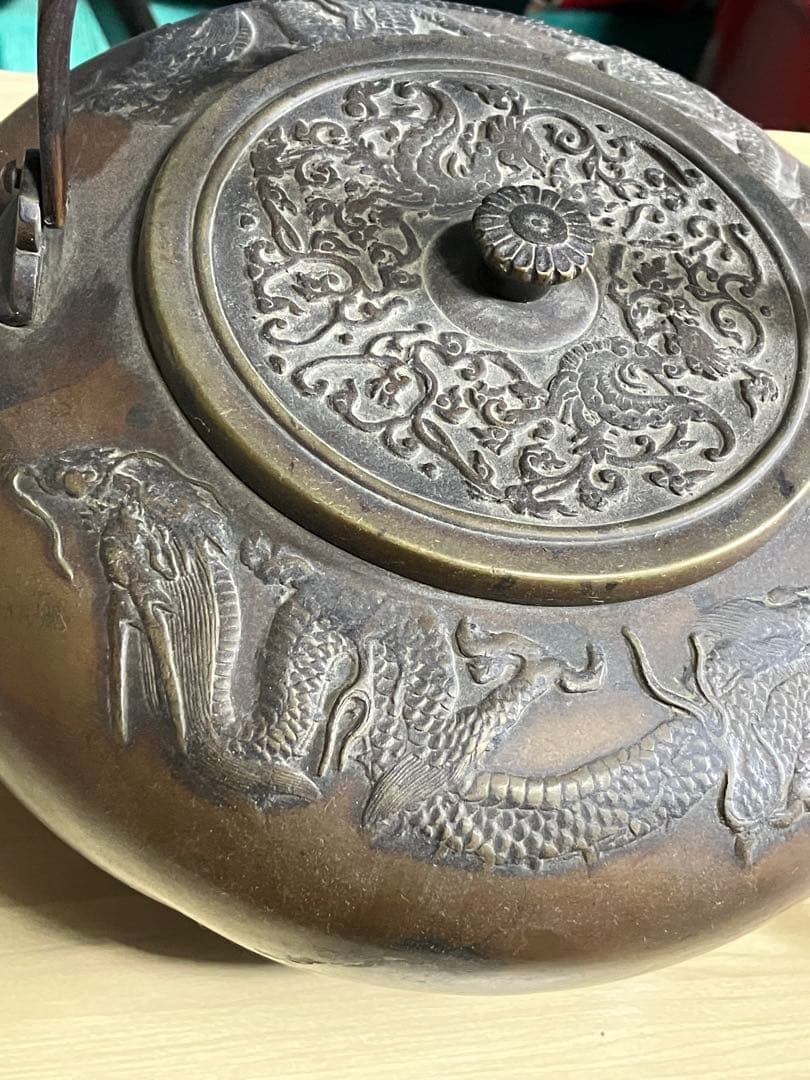 鉄瓶　竜 龍の紋様　鳳凰　鉄瓶置き　セット売り