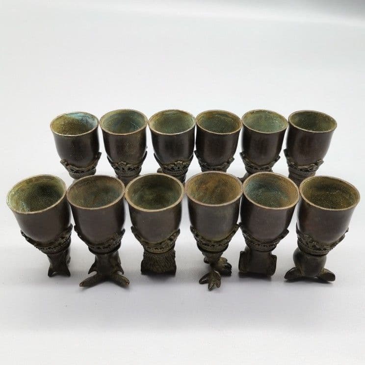 銅 細工 十二支獣首杯 装飾品 現代工芸品 美術品 置物