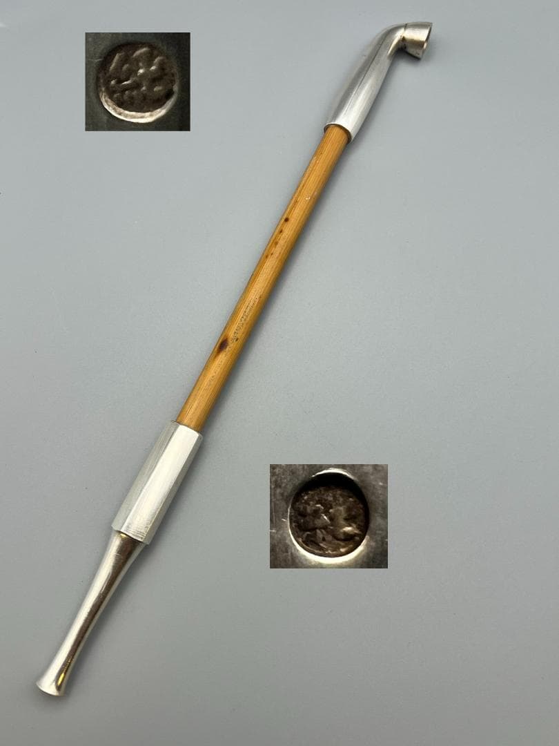 純銀製　純刻印　煙管　キセル　六角形　銀細工　アンティーク　重量約36g