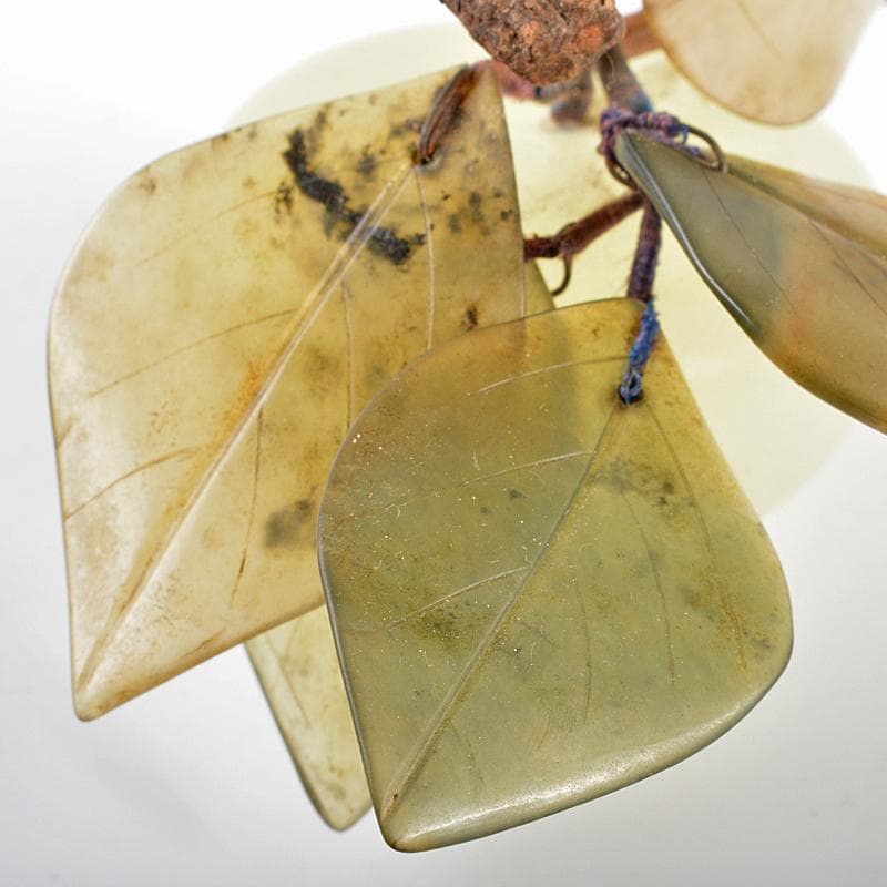 中国　玉石白玉彫刻　桃　置物　時代箱付　M　R5371