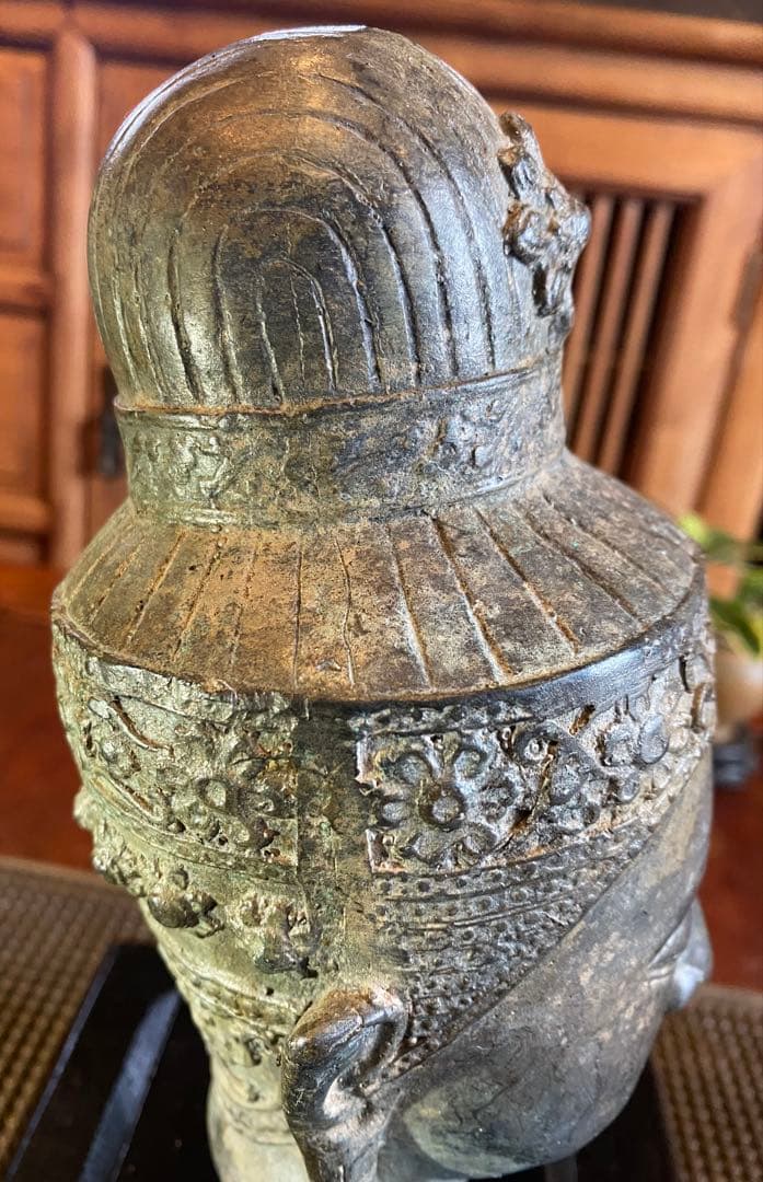 1７世紀　古代タイ国　アユタヤ様式　青銅製 観音頭部　鑑賞台付ヴィンテージレア
